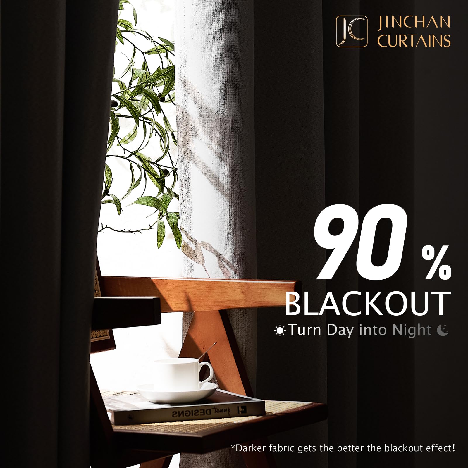 Jinchan 90% Blackout Curtain 96 Inch Length, Faux Linen Curtain For Living Room, Thermal Insulated Room Darkening Grommet Top Window Drape, 1 Panel Curtain For Bedroom Dove Grey